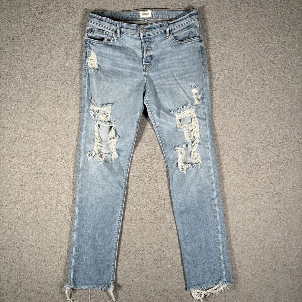 Hudson Riley Cropped Relaxed Straight Leg Jeans Women’s Size 27 Distressed $225